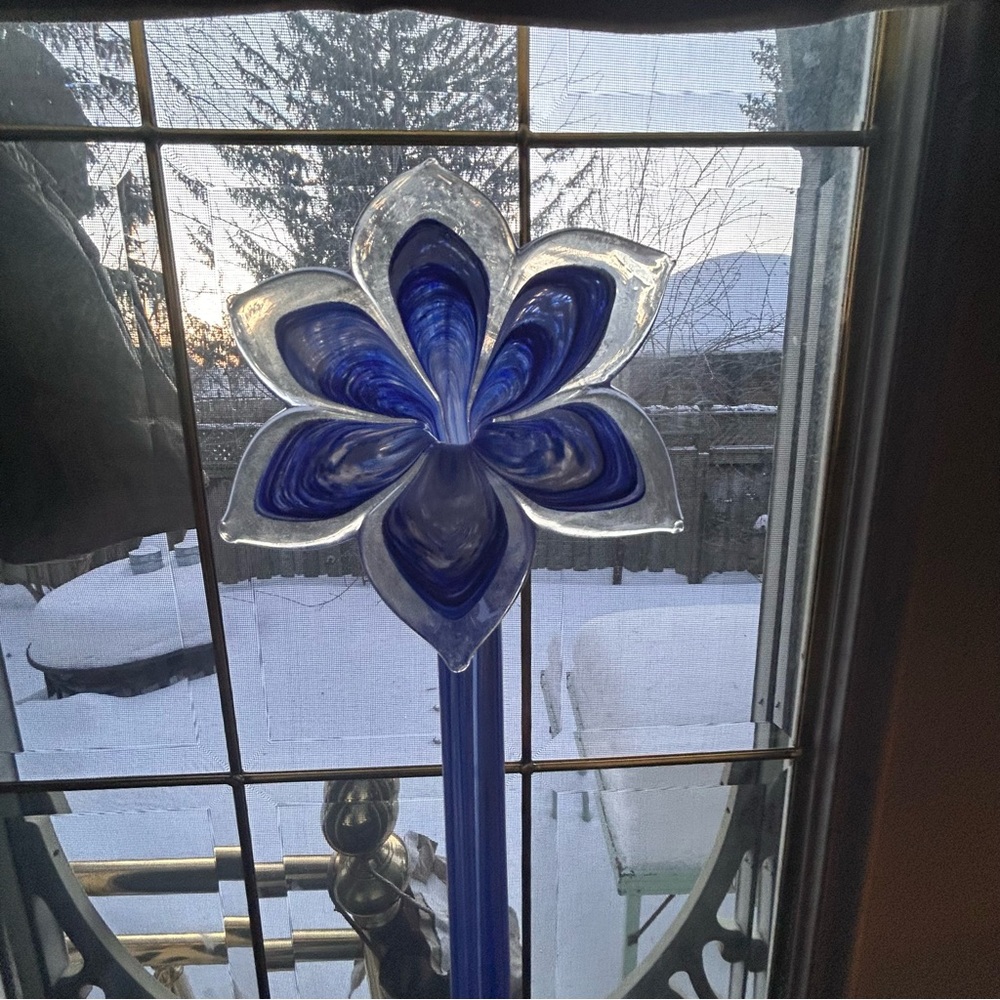 Vintage Hand Blown Art Glass Flower Long
Stem blue Murano